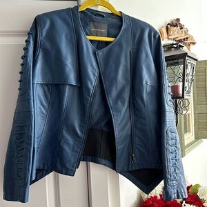 Faux Leather Motorcycle Jacket Navy Blue Size L